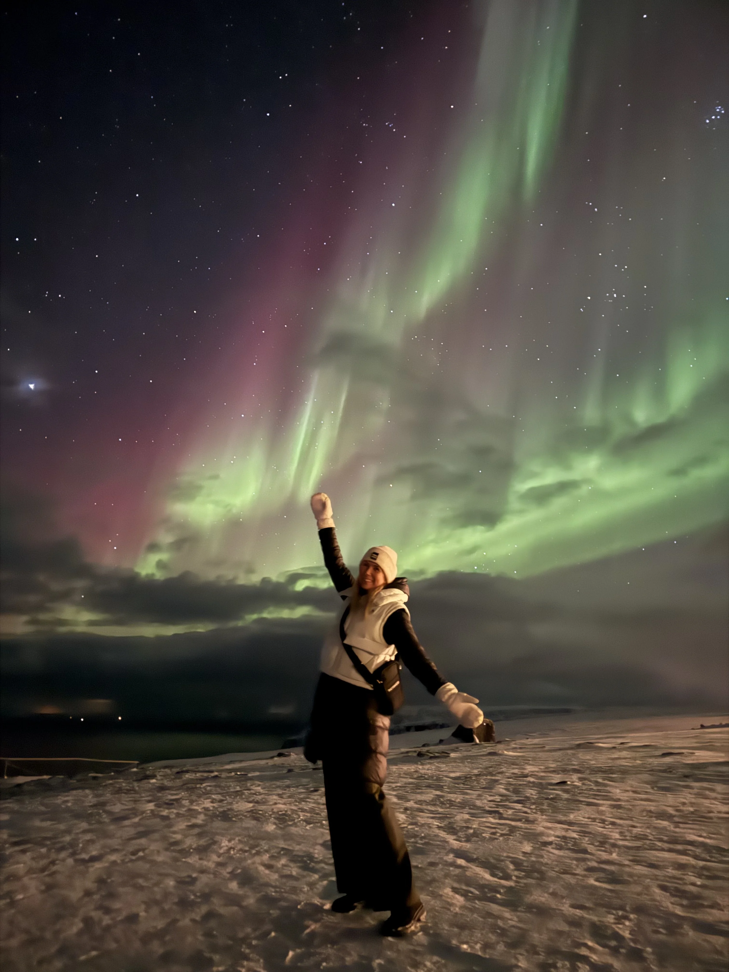 Margot enjoying a northern lights moment